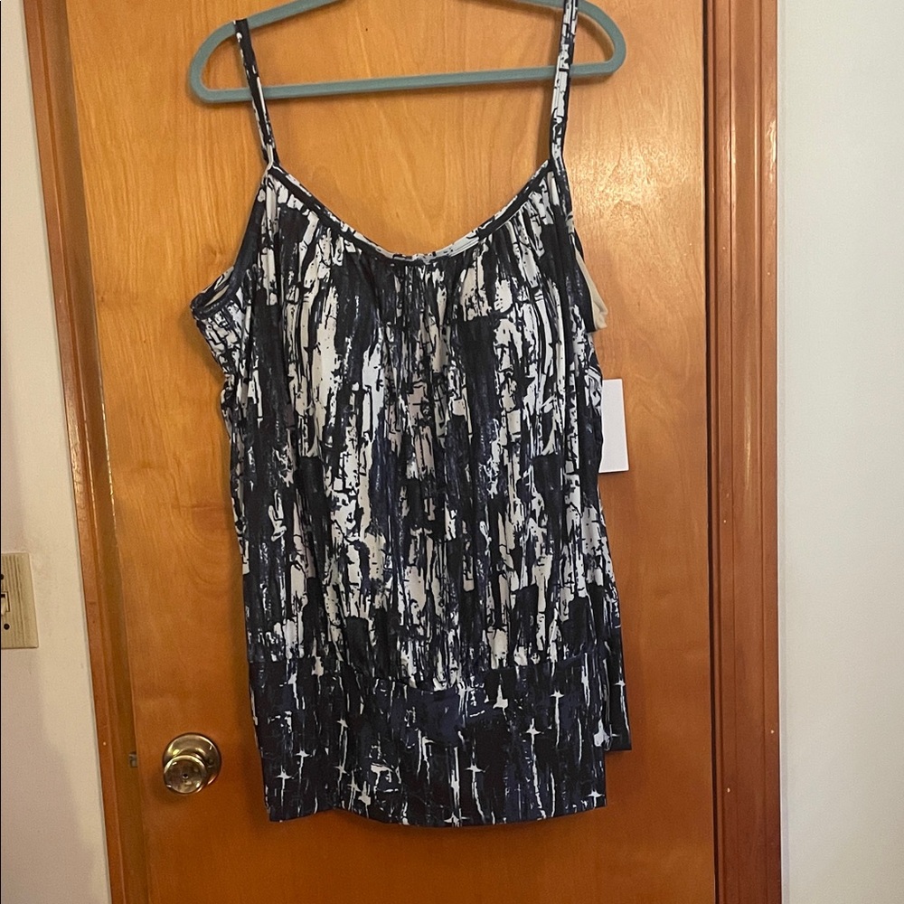 Swimsuits For All Navy and White Swim Top